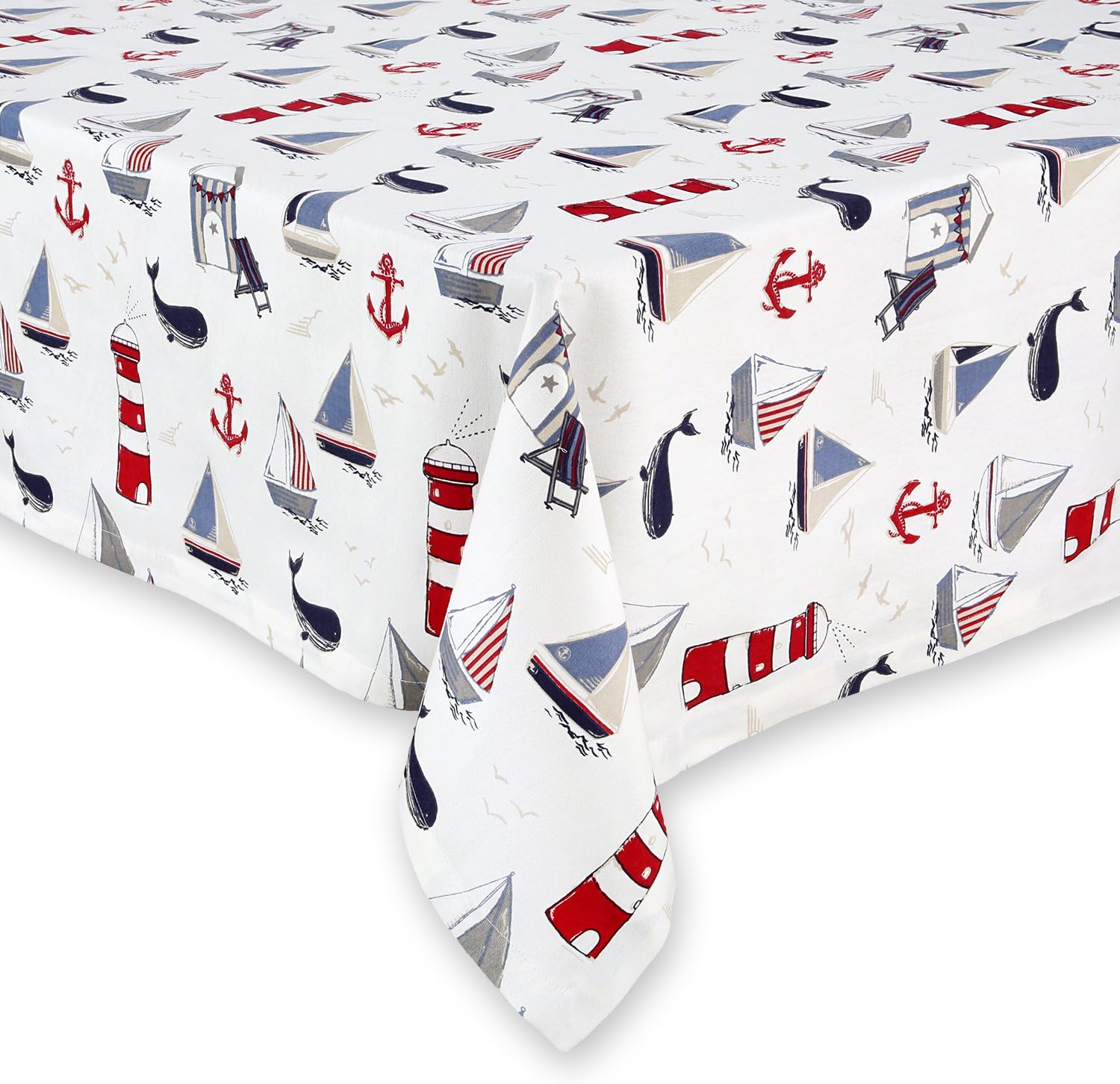 Cackleberry Home Nautical Ocean Cotton Fabric Tablecloth, 60 x 84 Rectangular