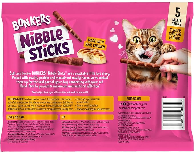 Bonkers Nibble Sticks Golosinas para Gatos Sabor Pollo 20 Paq miniatura 9