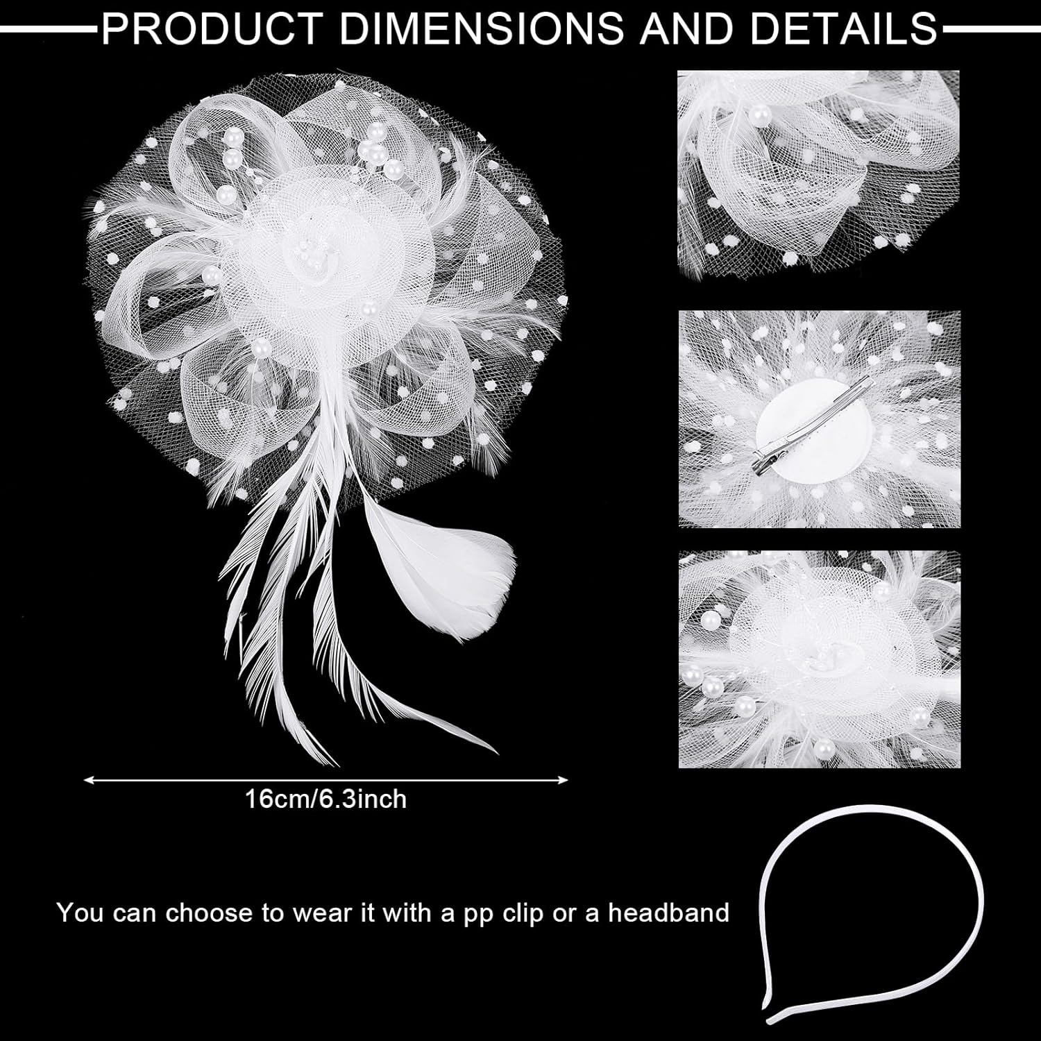 Junkin 5 Pcs Girls Tea Party Hats Gloves Pearl Necklace Bracelet Earring Fascinator Set Christmas Party Cosplay Accessories - Image 4