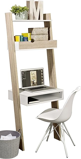 SoBuy® FRG111-WN, Ladder Shelf Wall Shelf Storage Display Shelving Unit with Drawer & Desk Workstation