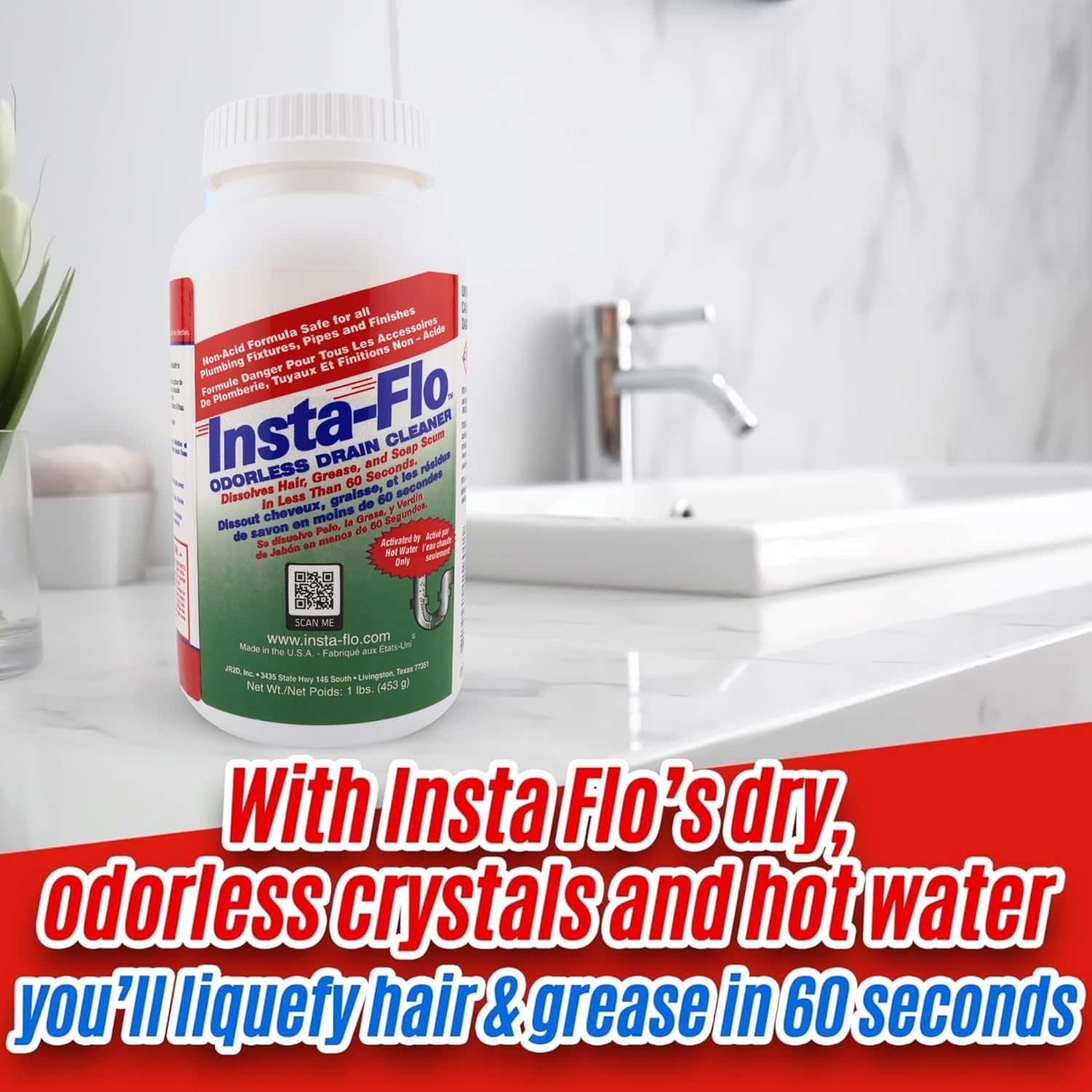 Thrift Marketing Insta-Flo IS-100 Drain Cleaner – Professional Odorless Drain Opener, 1 lb Bottles, Case of 12