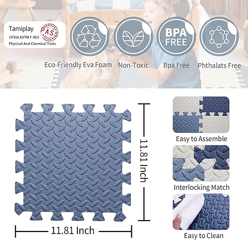 Miniatura 29 de Tapete de juego de espuma para bebé, tapete entrelazado de 0.4 pulgadas de grosor con colores sólidos, tapete de juego suave y no tóxico, tapete