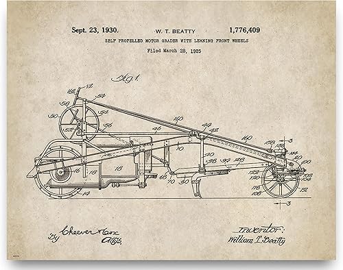 Póster de patente de grado de carretera, impresión artística, 11 x 14, decoración de pared, cuadro vintage, construcción de carreteras, equipo pesado