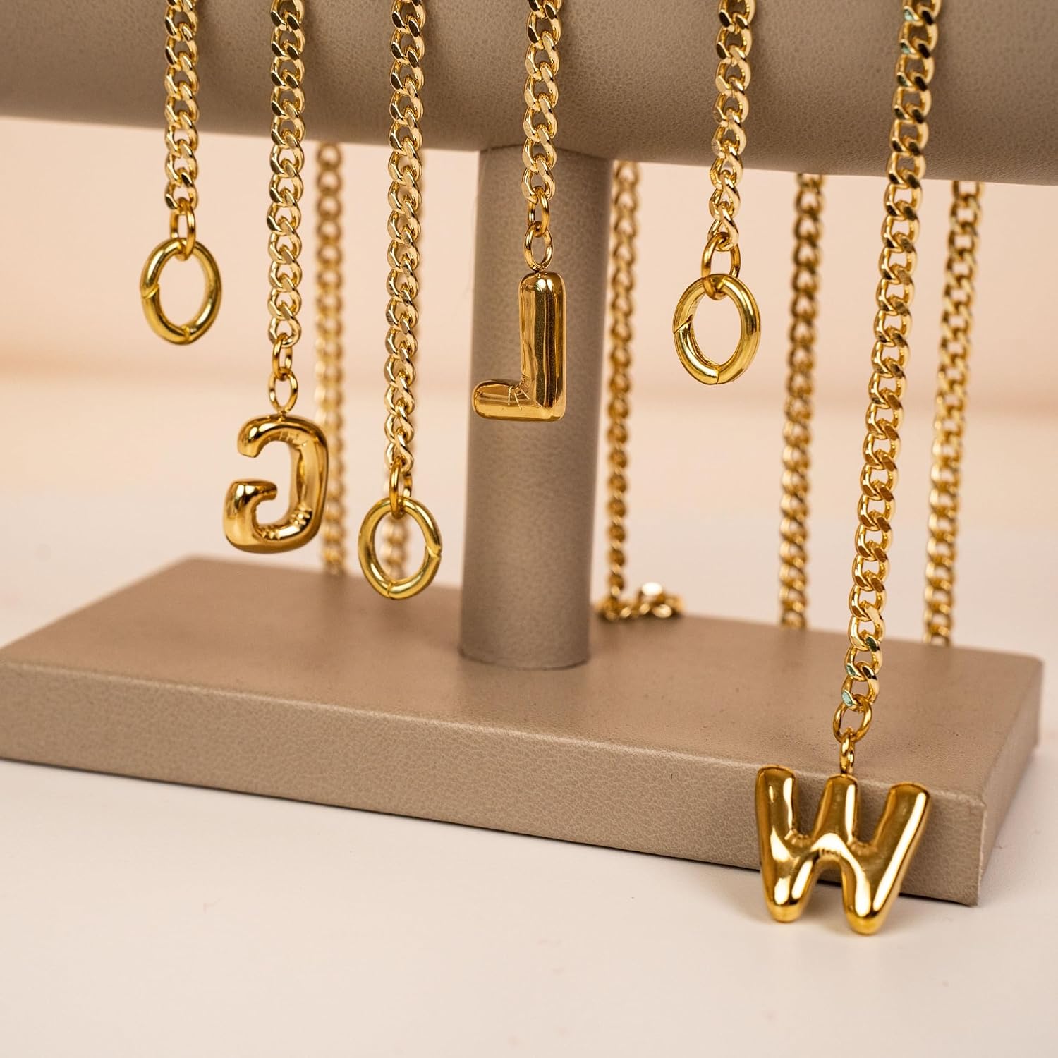 18K Gold Plated Stainless Steel Bubble Initial Necklace for Women, Adjustable Y Neckalce with Oval Spring Clasp, 25" Slip Chain Neckalce Personalized Jewelry Gift