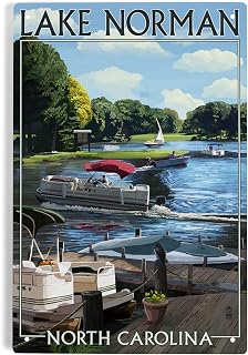 Lantern Press 6x9 Inch Metal Sign, Lake Norman, North Carolina, Pontoon Boats