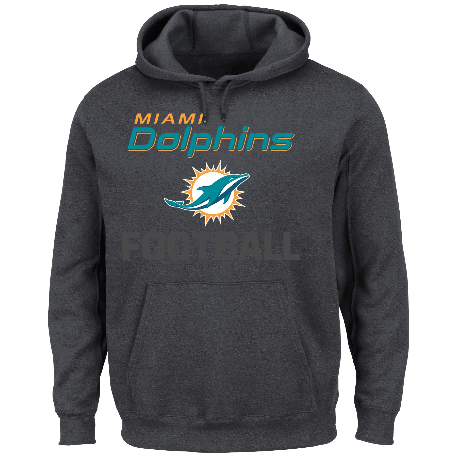 NFL Miami Dolphins Long Sleeve Pullover Screen Printed Hoodie, 4X-Large, Charcoal/Heather