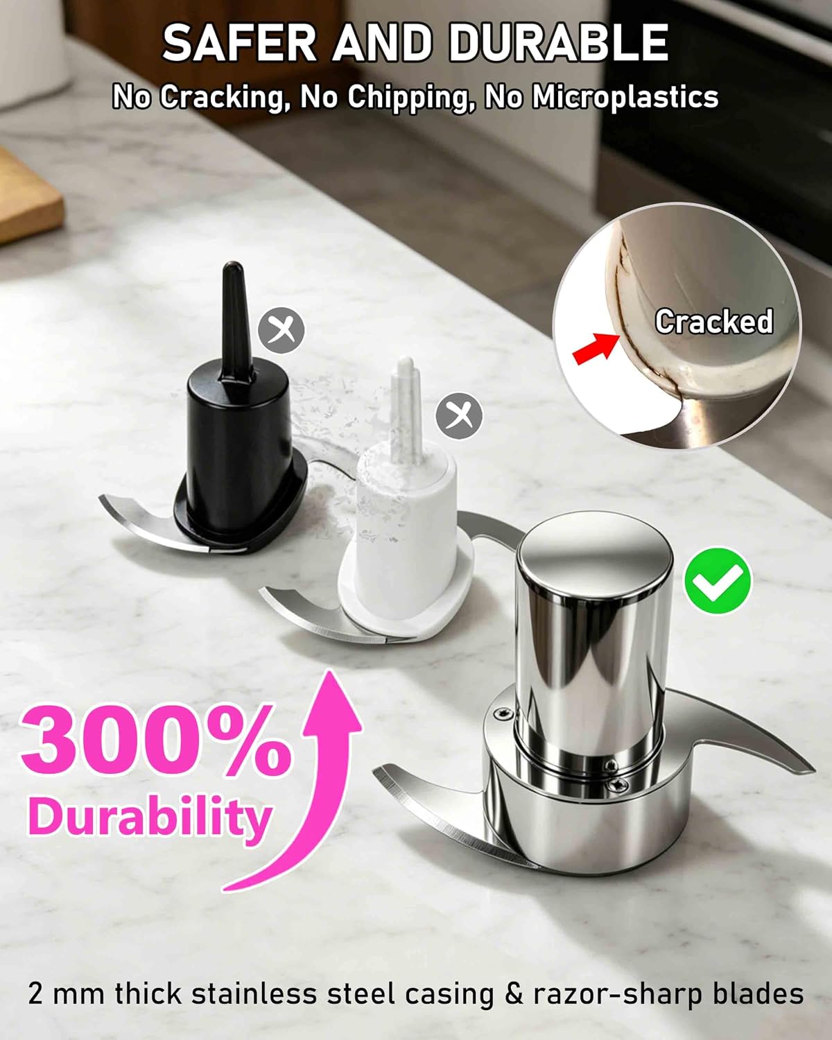 DLC-4CBN & CH-4CB Blade for 4-Cup Cuisinart Mini Prep Plus Food Processors | Less Microplastic - Resists Cracking, Chipping, Flaking - Easily Handle Hard Ingredients - Effortless Cleanup - Durable