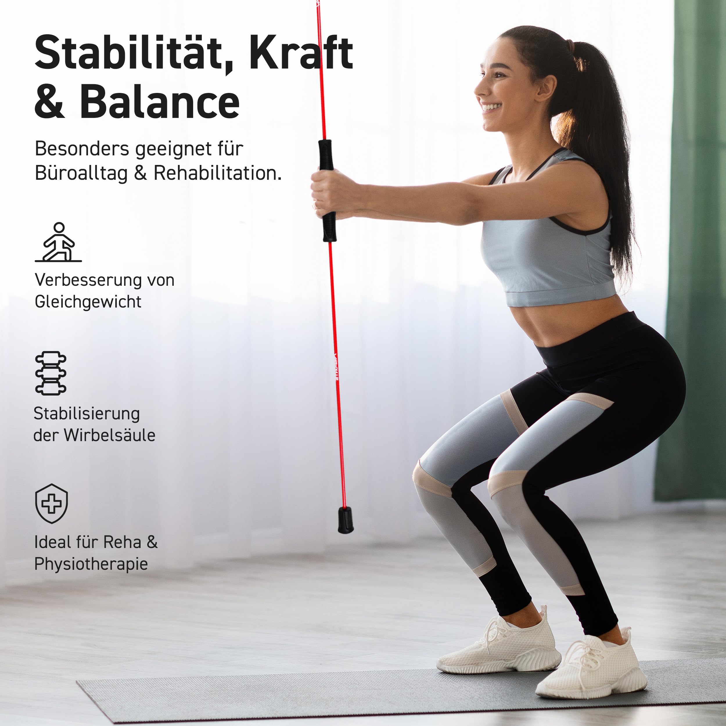 MSPORTS Bâton vibrant de qualité supérieure 160 cm – Bâton de fitness en fibre de verre pour entraînement complet du corps en rouge ou bleu