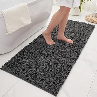 Bathroom Rugs Non Slip Washable 55x24, Extra Thick Soft Chenille Absorbent Bath Mat, High Density Barrier Non Slip Backing, Quick Dry Plush Shaggy Floor Carpet 