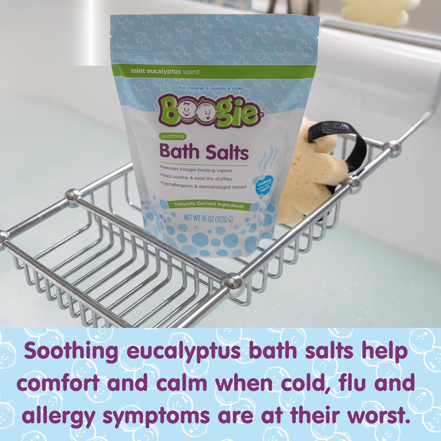 Boogie Kids Soothing Bath Salts, Hypoallergenic, Naturally Derived, Made with Natural Essential Oils, 36oz Eucalyptus (Pack of 1)
