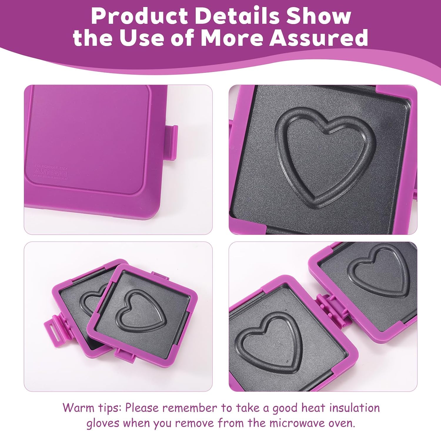 Microwave Toastie Sandwich Maker, Nonstick Plate Panini Maker, Versatile Wireless Small Toaster, Toastie Safe in Microwave Oven, Dishwasher Safe, Fast Cooking for Breakfast, Heart Purple