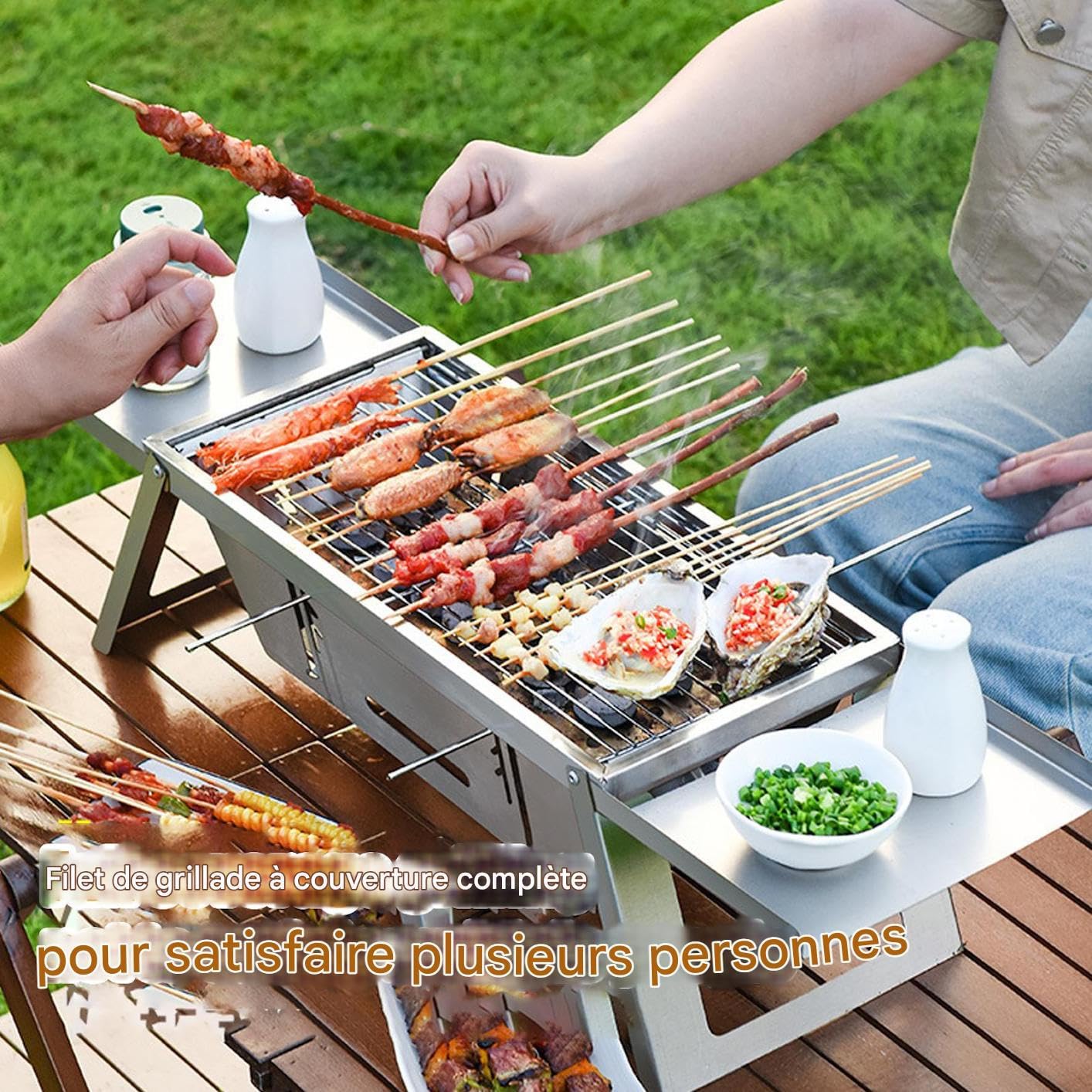 Parrilla plegable portátil de acero inoxidable para camping, playa, caravana, jardín, balcón, mesa, fiestas, fácil de llevar, ideal para cocinar al aire libre