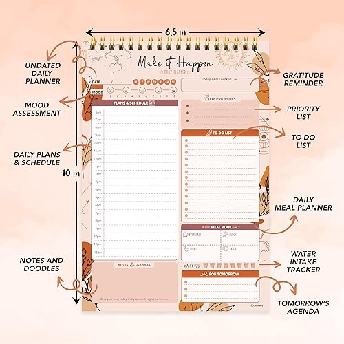 Miniatura 3 de Decorably Bloc de notas bohemio celestial sin fecha de tareas diarias – Planificador con resorte de 6.5 x 10 pulgadas, fácil de quitar