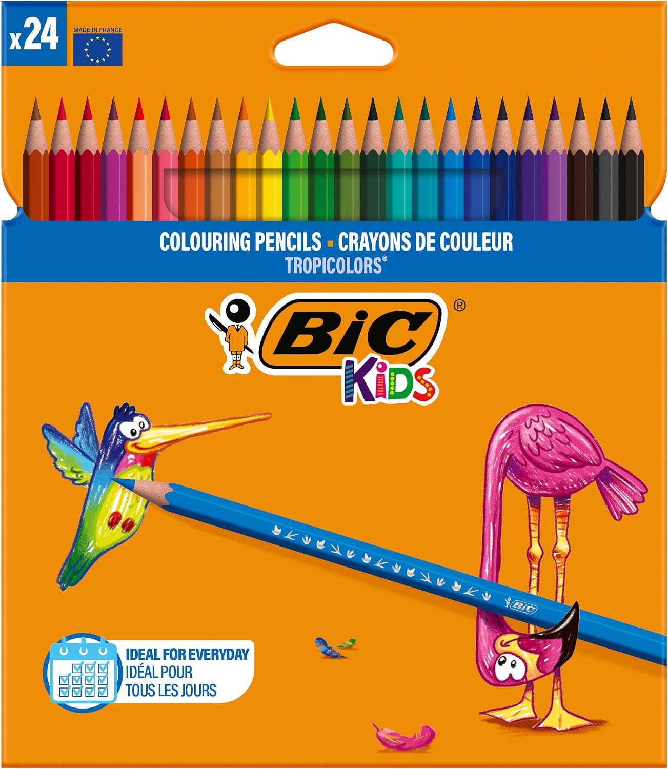 BIC Kids Tropicolors Kuru Boya Kalemi 24 Renk, Kıymık Oluşturmaz, Ağaç Kesilmeden Üretilmiştir, Çiğnemeye Dayanıklı