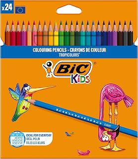 BIC Kids Tropicolors Kuru Boya Kalemi 24 Renk, Kıymık Oluşturmaz, Ağaç Kesilmeden Üretilmiştir, Çiğnemeye Dayanıklı