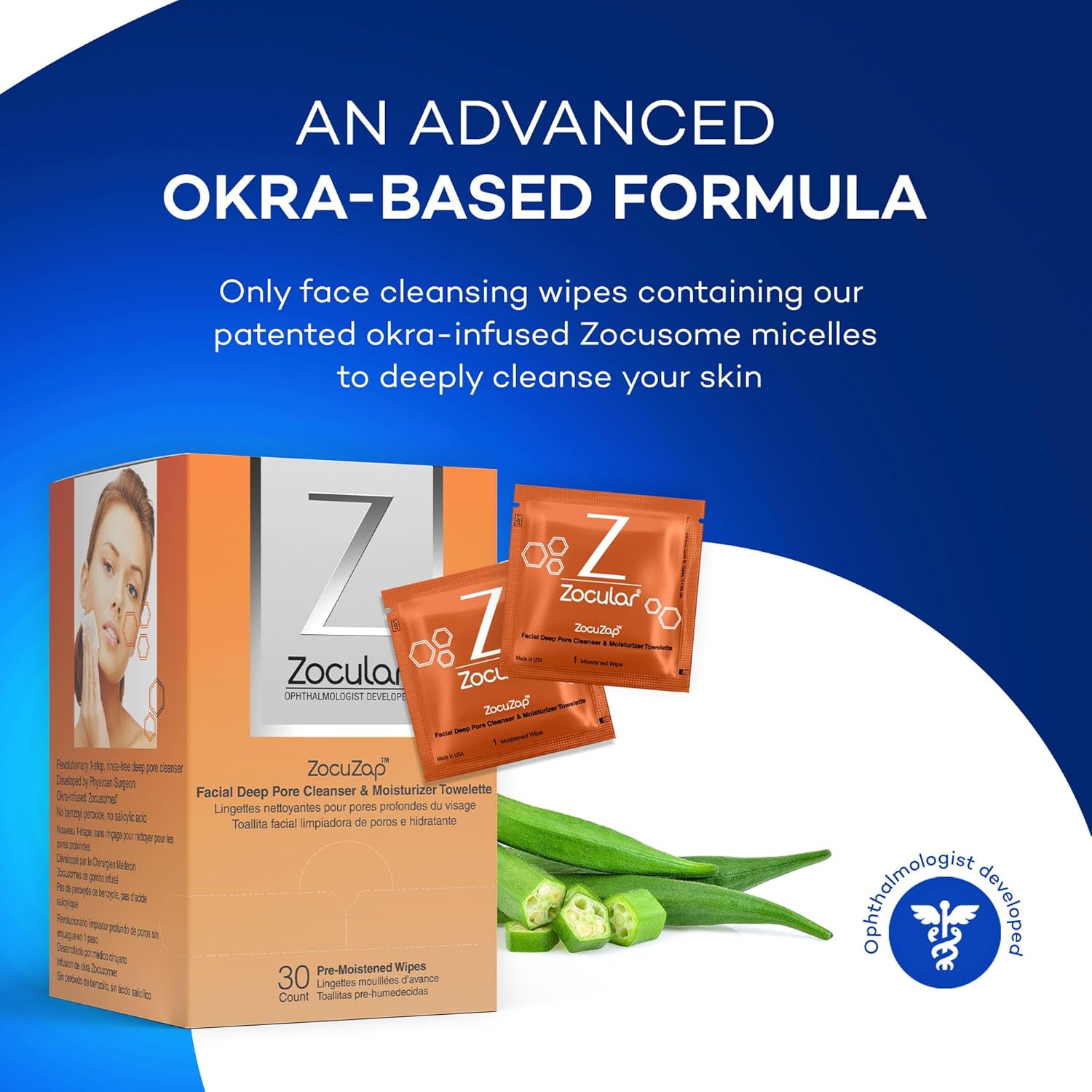 Zocular ZocuZap Face Wipes – Moisturizing Face Cleansing Wipes for Makeup Removal & Gentle Exfoliation with Natural Okra Complex – 15 Count - Image 3