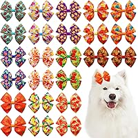 Vista 1 de 24Pcs/12 Pares 10 cm Lazos para el pelo de perro grandes para perros grandes Patrón de otoño Hojas de calabaza de arce Hojas de cosecha Forestales