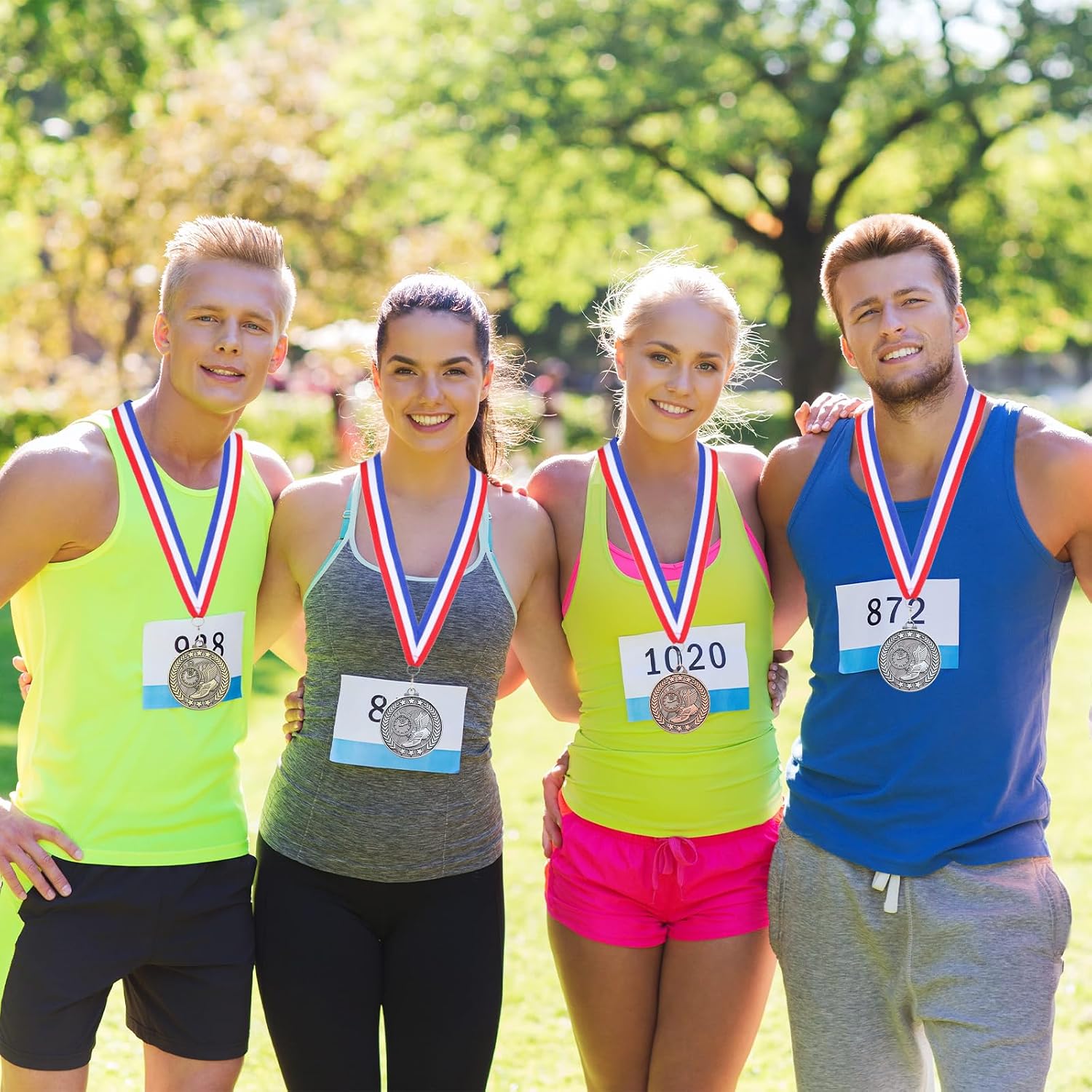 Remuuly 30/60/100 Pcs Track Award Medals Bulk 2'' Trophy Track and Field Medals Running Race with Neck Ribbons Prize Gift for Tournaments Sports Competition Group Adult