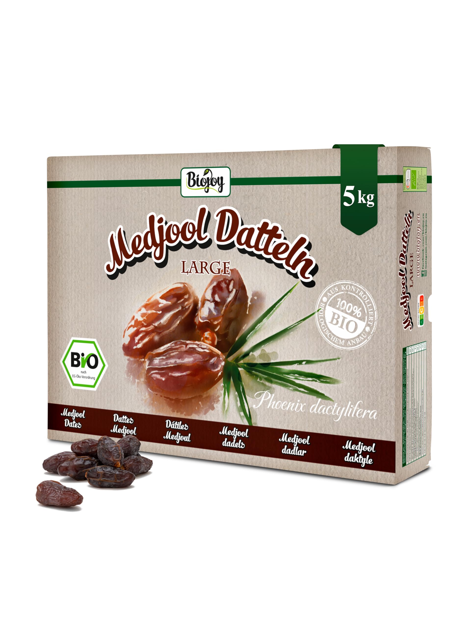 Biojoy BIO-Medjool Datteln aus Israel (5 kg), getrocknet und ganz, ungeschwefelt, Large