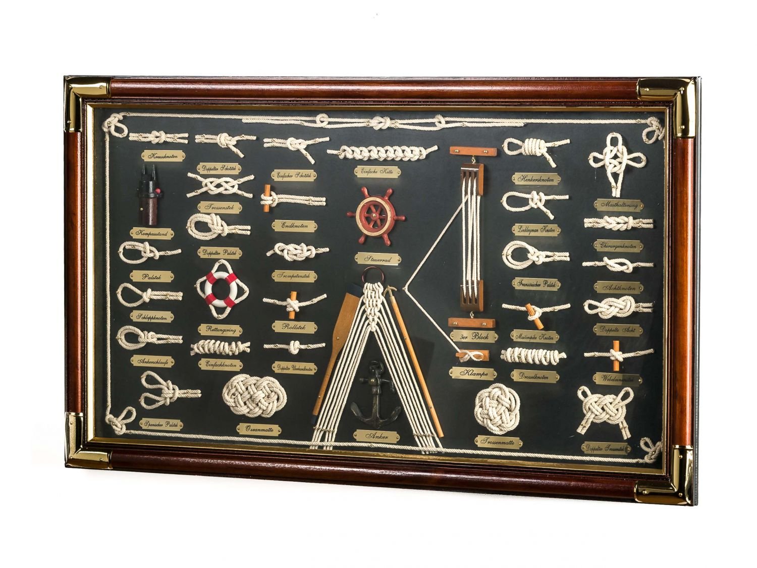 aubaho Knotentafel Schaukasten unter Glas Knoten 73cm deutsche Beschriftung Schiff Boot