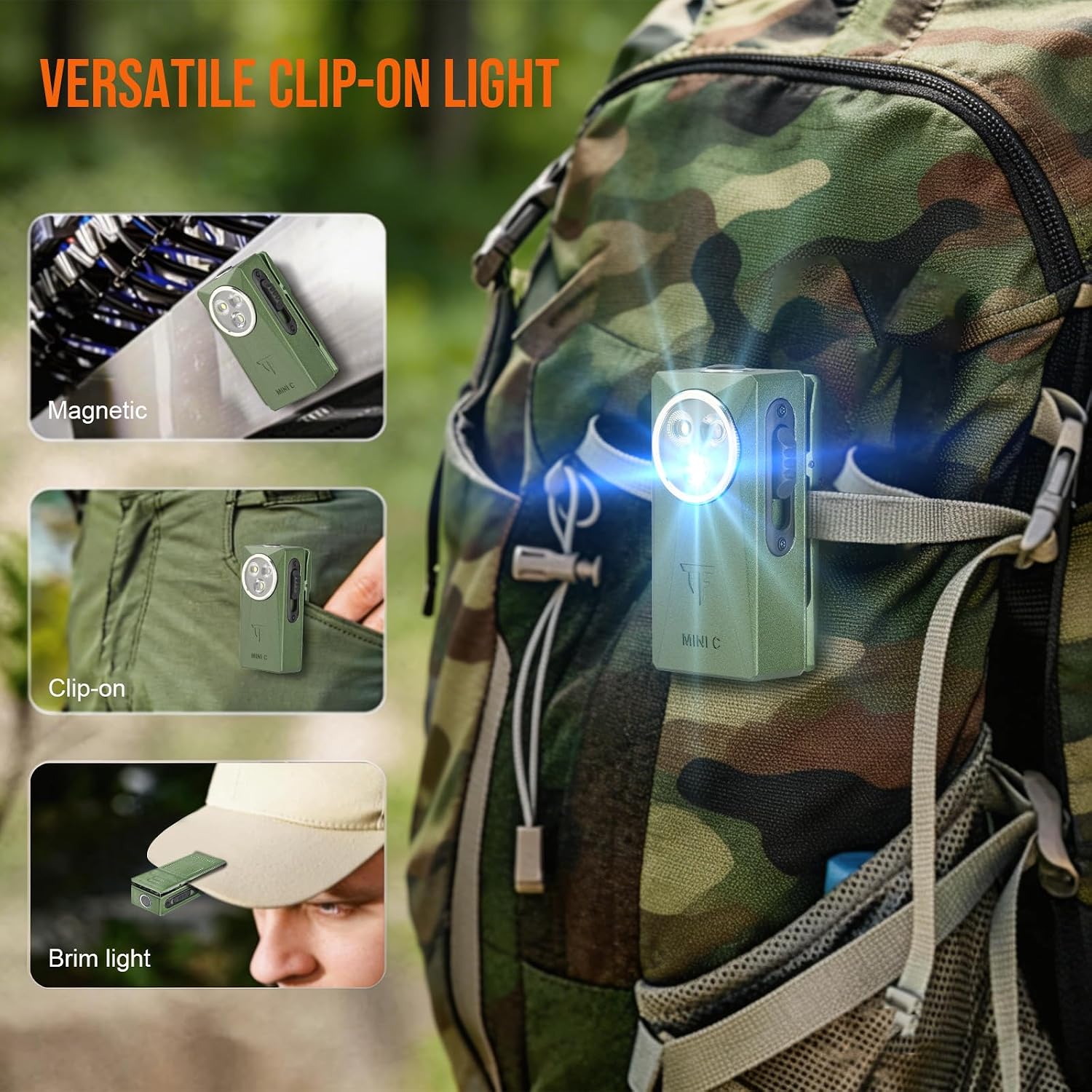 TrustFire Mini C EDC Flashlight Clip-on Light, 800 Lumens Clip Pocket Flat Flashlight with Spotlight/Floodlight/RGB Light Magnetic IPX6 Waterproof for Cycling, Repairing, Outdoor (Green)