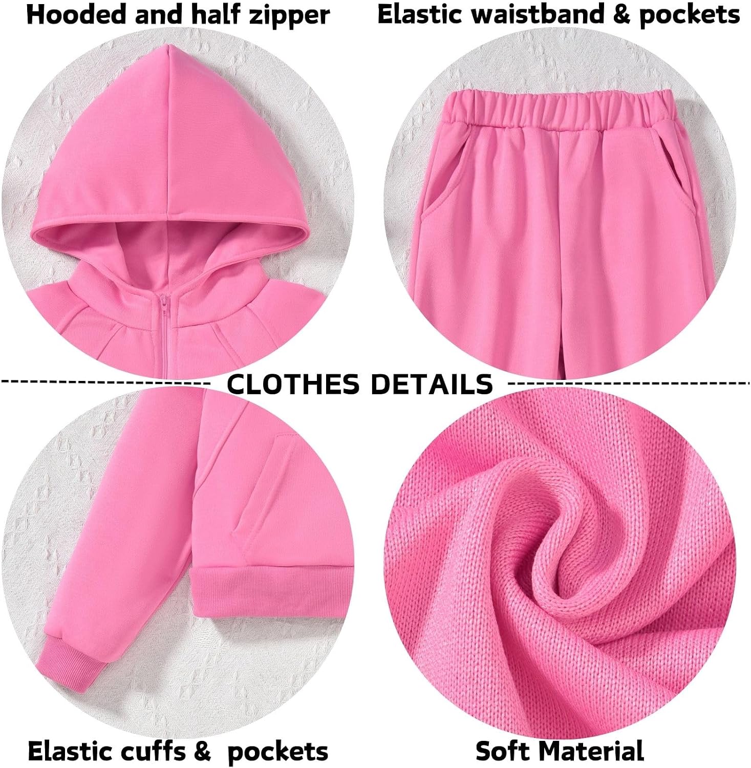 fioukiay Girls Outfits 2 Piece Half Zipper Hoodies Sweatsuits Long Sleeve Athletic Sweatshirts and Sweatpants with Pockets