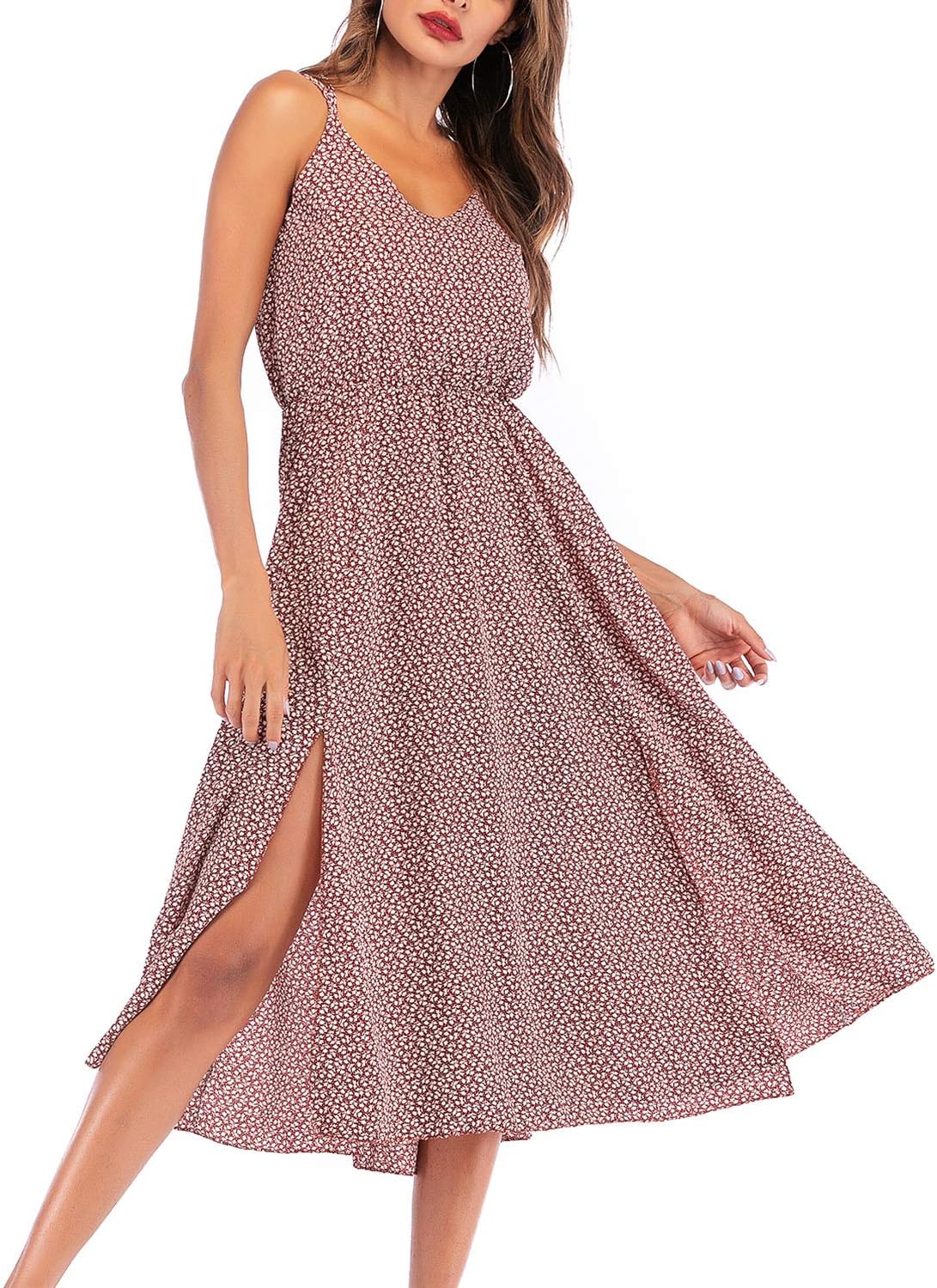 Lu's Chic Women's Spaghetti Strap Dress Casual Backless High Waisted Summer Maxi Dresses Red US L (Tag XL)