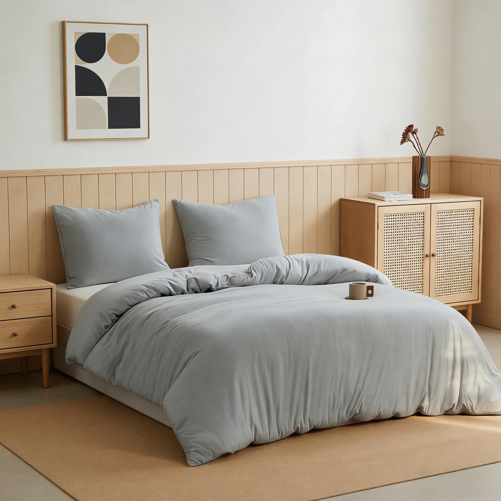 Parure de lit en jersey 100% coton gris Simple&Opulence pour lit simple doux