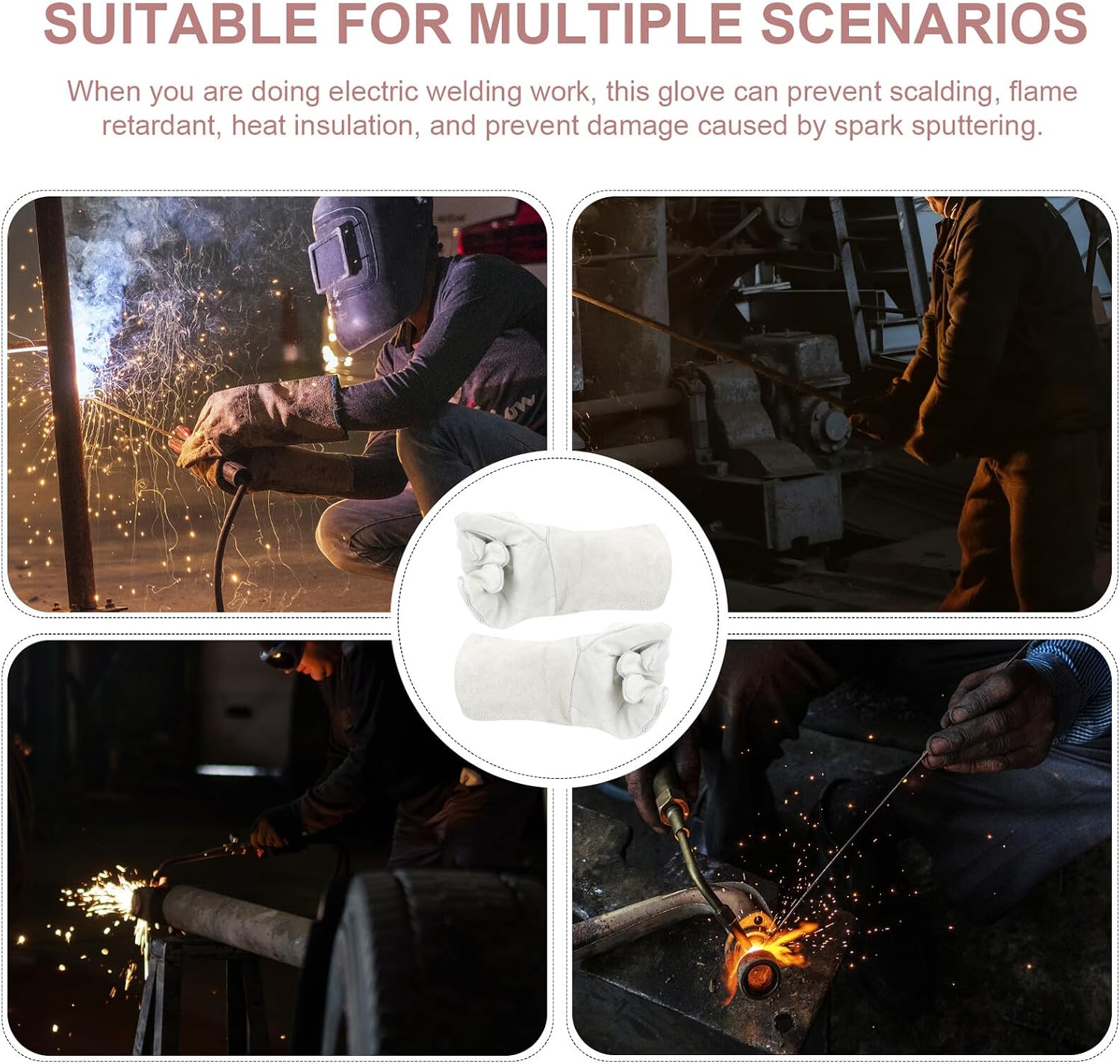 Ipetboom Double Thickened Cowhide Welding Gloves Heat Resistant Work Gloves with Reinforced Palm for Crack Resistance Multi-purpose Safety Hand Protection for Welding Gardening Construction