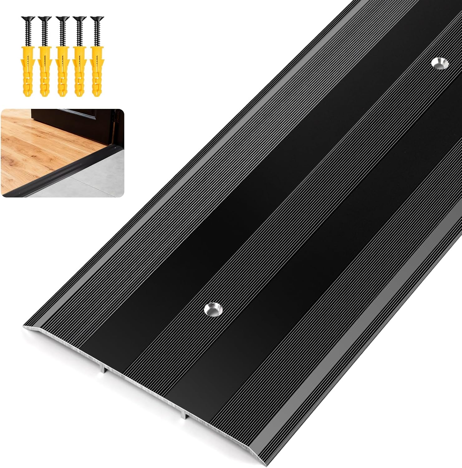 Raytano 36"L 5"W 0.25"H Extra-Sturdy Aluminum Door Threshold Strip,Thicken Floor Transition Strip for Commercial and High Traffic Places, Size 36in×5in×0.25in (Black)