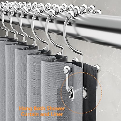 Miniatura 2 de Ganchos para cortina de ducha, anillos de ducha de doble deslizamiento para barras de ducha de baño, colgadores de barra de cortina de metal