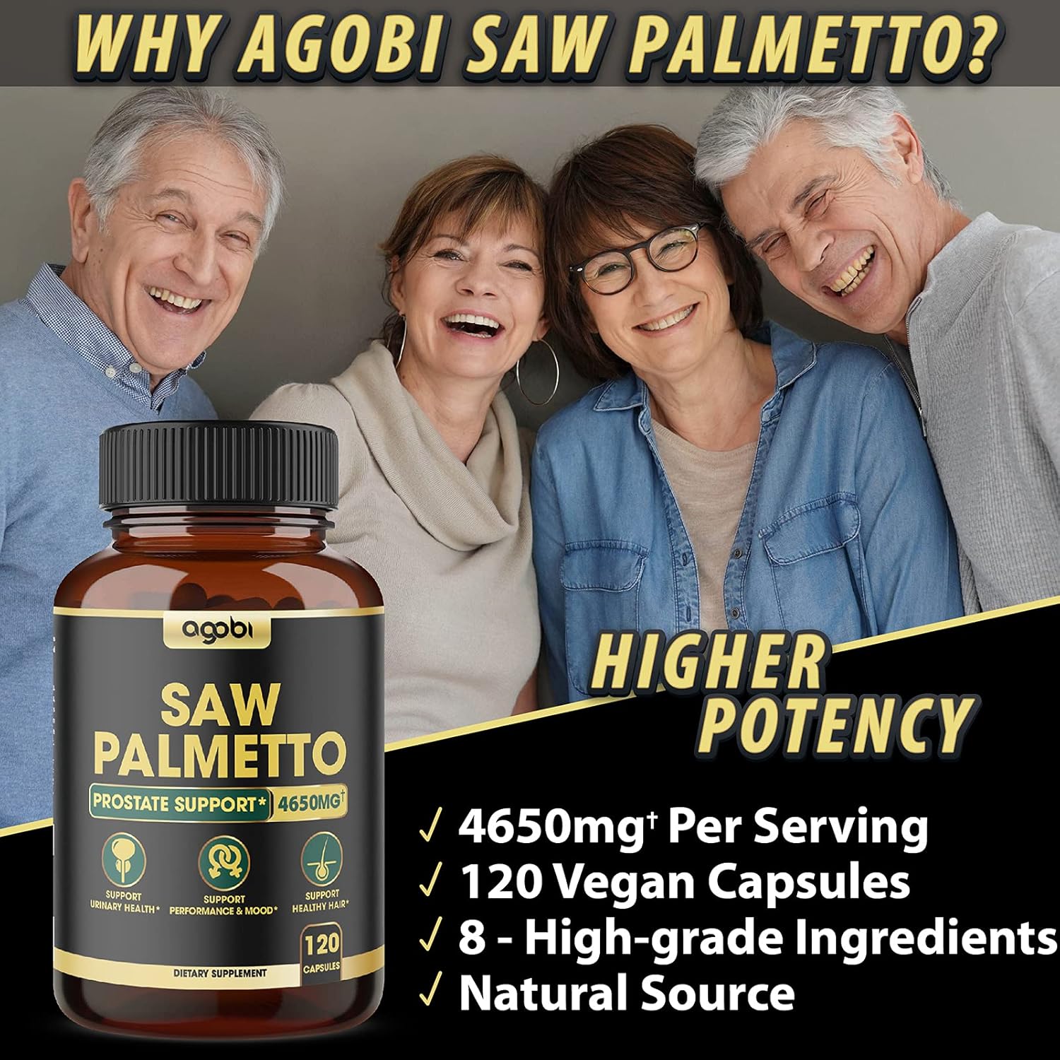 Saw Palmetto Prostate Supplement 4650mg* with Ashwagandha, Turmeric, and Other Herbal Ingredients -120 Vegan Capsules : Health & Household