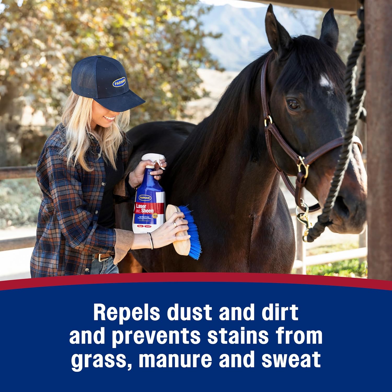 Farnam Laser Sheen Dazzling Shine and Detangler for Horses, Repels Dirt and Stains, Ready-To-Use Spray, 32 Ounces