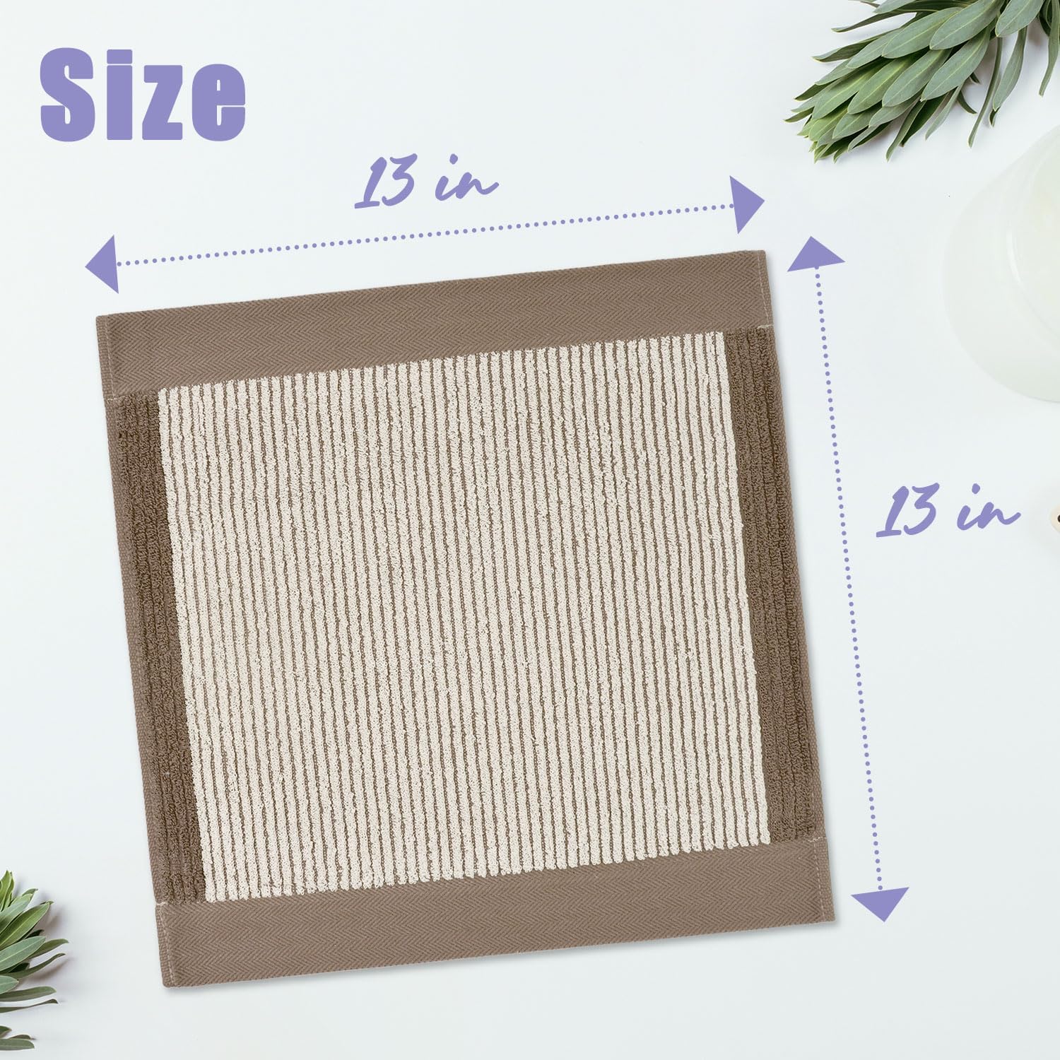 Cleanbear Wash Cloths 12 Pack, Jacquard Weaved Cotton Washcloth for Body and Face, 13.5 by 13 Inches Soft Face Towels for Sensitive Skin (Light-Brown) - Image 2