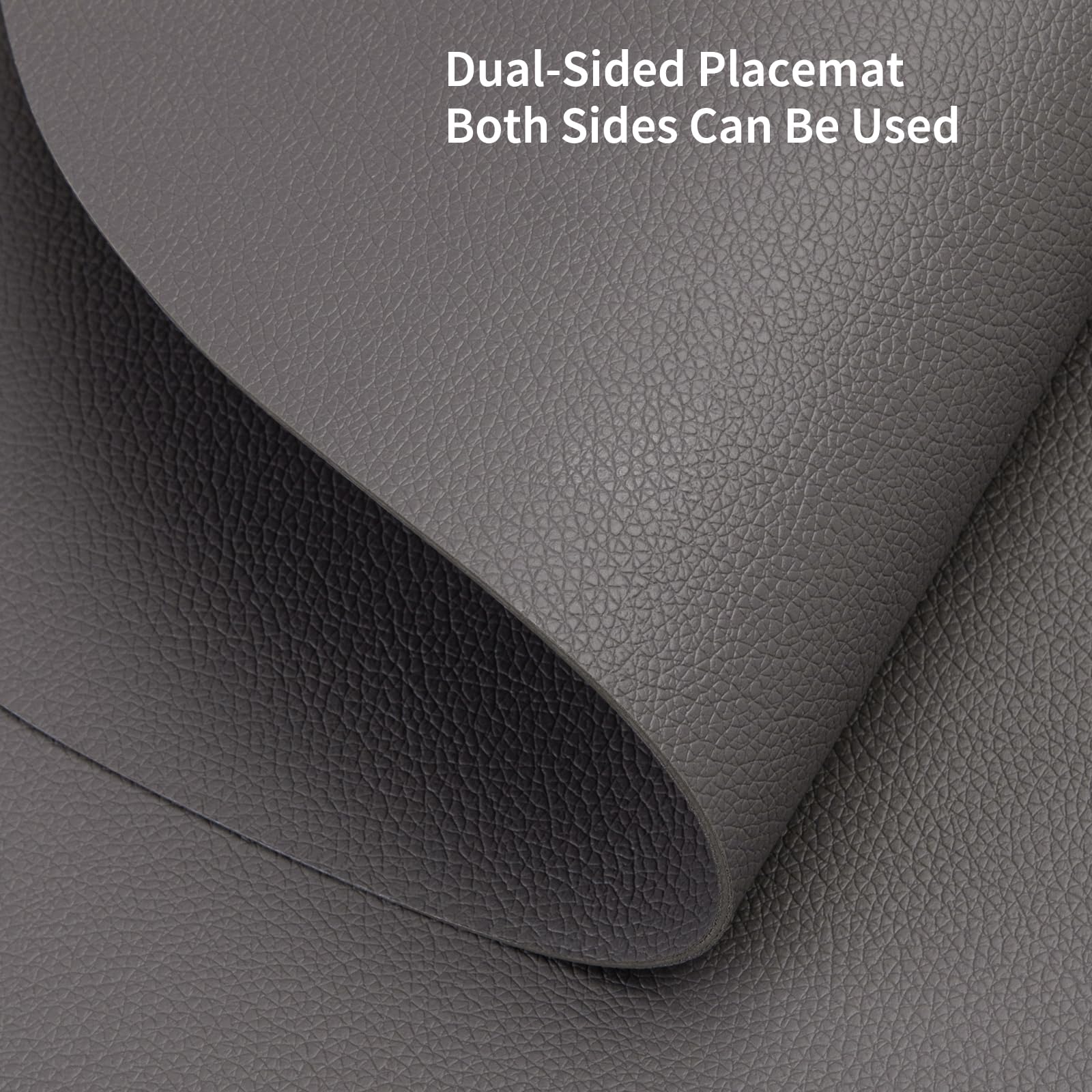 Myir JUN Round Table Placemats Set of 4 Faux Leather Place Mats and Coasters 15 inch Round Dual Sided Placemats Non-Slip Wipe Clean Stain Resistant (Gray Gray,Set of 4) - Image 3