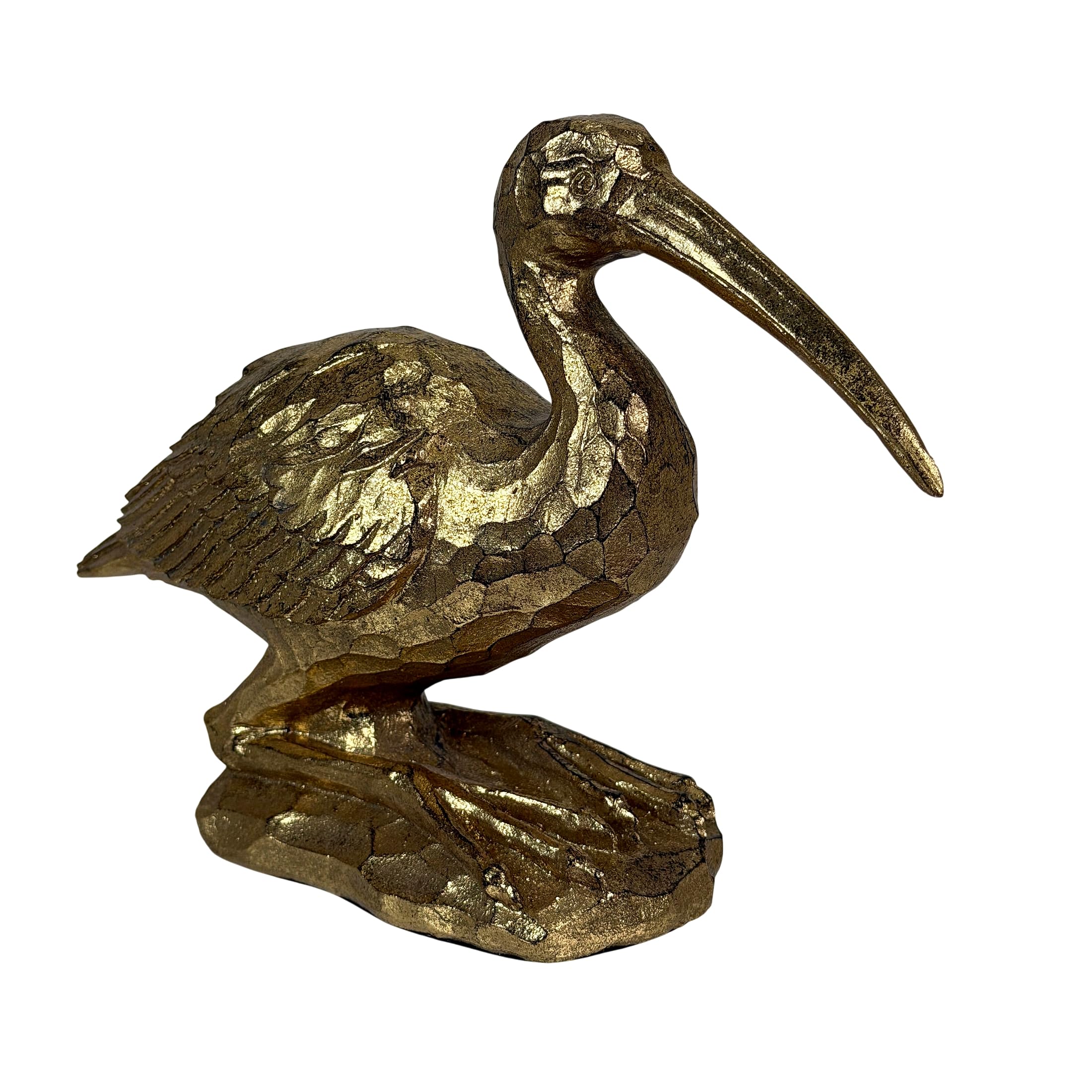 Things2Die4 Resin Crane Statue, 9.75 X 7 X 3.25 Inch Gold Bird Figurine with Antique Style Reflective Finish and Textured Feather Detail for Tabletop Shelf Mantel Display
