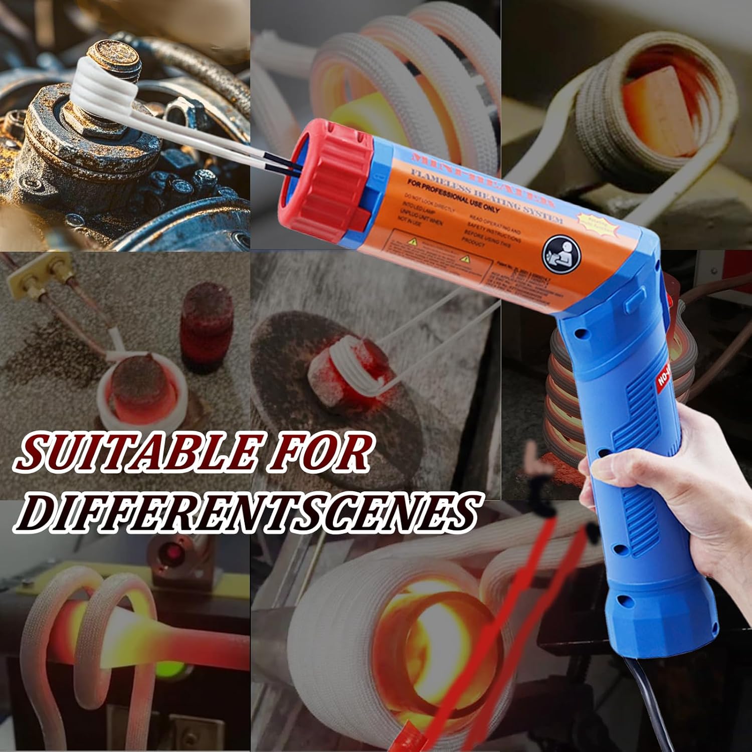 Magnetic Induction Heater, 1100W 110V Bolt Remover Kit with 8 Coil, Flameless Auto Heater for Rusty Screw Removing, Rotated Handle Handheld Portable Heater for Home Car Repair