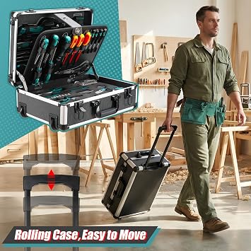 TLGREEN Tool Trolley 128-Piece Tool Box Filled Tool Set Trolley Function Tool Box Workshop Case Equipped Tool Box Mobile Tool Box for DIY Crafts Household Car Repair Workshop