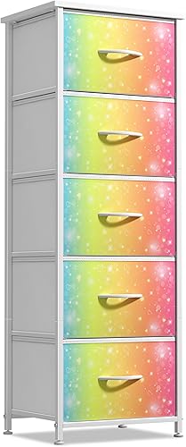 Miniatura 11 de Sorbus Cómoda para niños con 5 cajones, organizador de cofre de almacenamiento, mesita de noche, marco de acero, parte superior de madera,