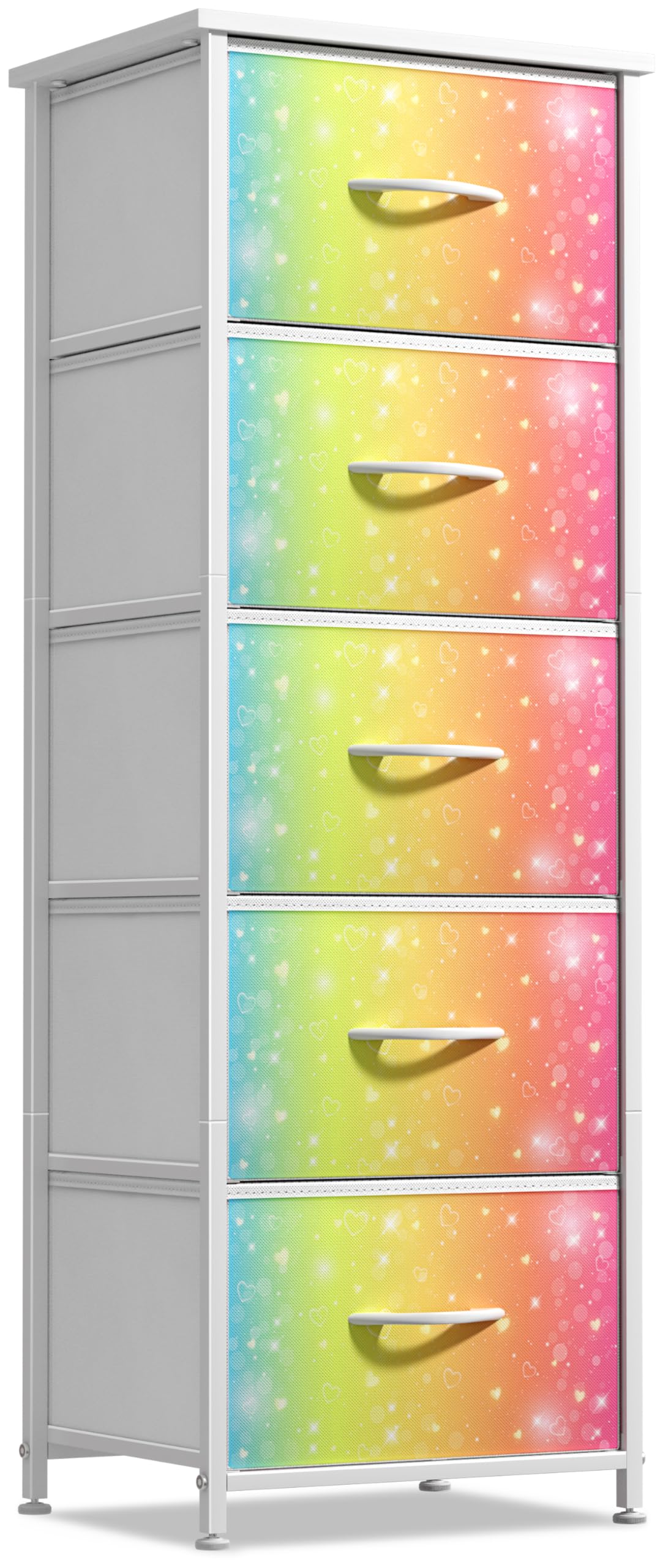 Sorbus Kids Dresser with 5 Drawers - Storage Chest Organizer Nightstand - Steel Frame, Wood Top, Tie-Dye Fabric Bins for Clothes - Wide Furniture for