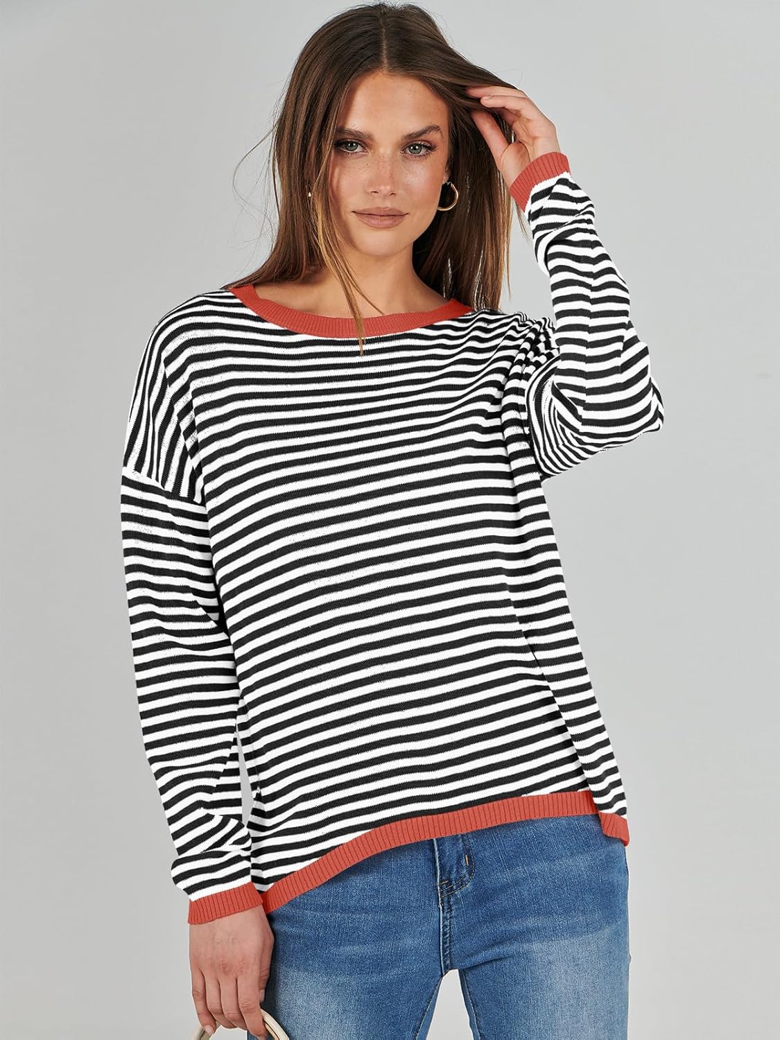 ANRABESS Womens Striped Sweaters Long Sleeve Top Crewneck Color Block Casual Loose Knitted Pullover Shirts 2025 Fall Outfits - Image 8