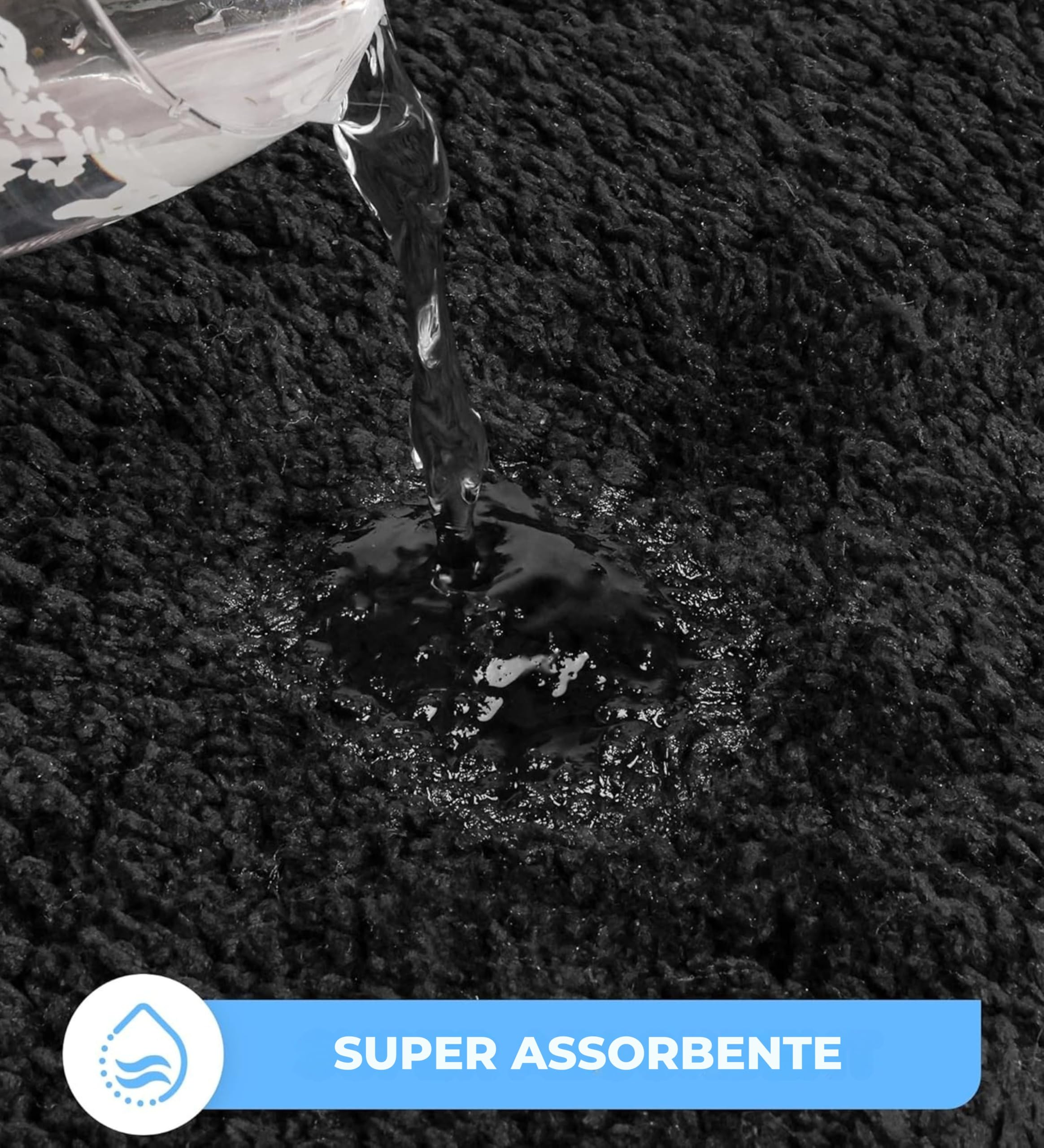 Sentidos Tappeto da Bagno Antiscivolo, Morbido, Assorbente, Lavabile in Lavatrice, Ideale per Vasca, Doccia e Cucina, 80x150 cm - Nero