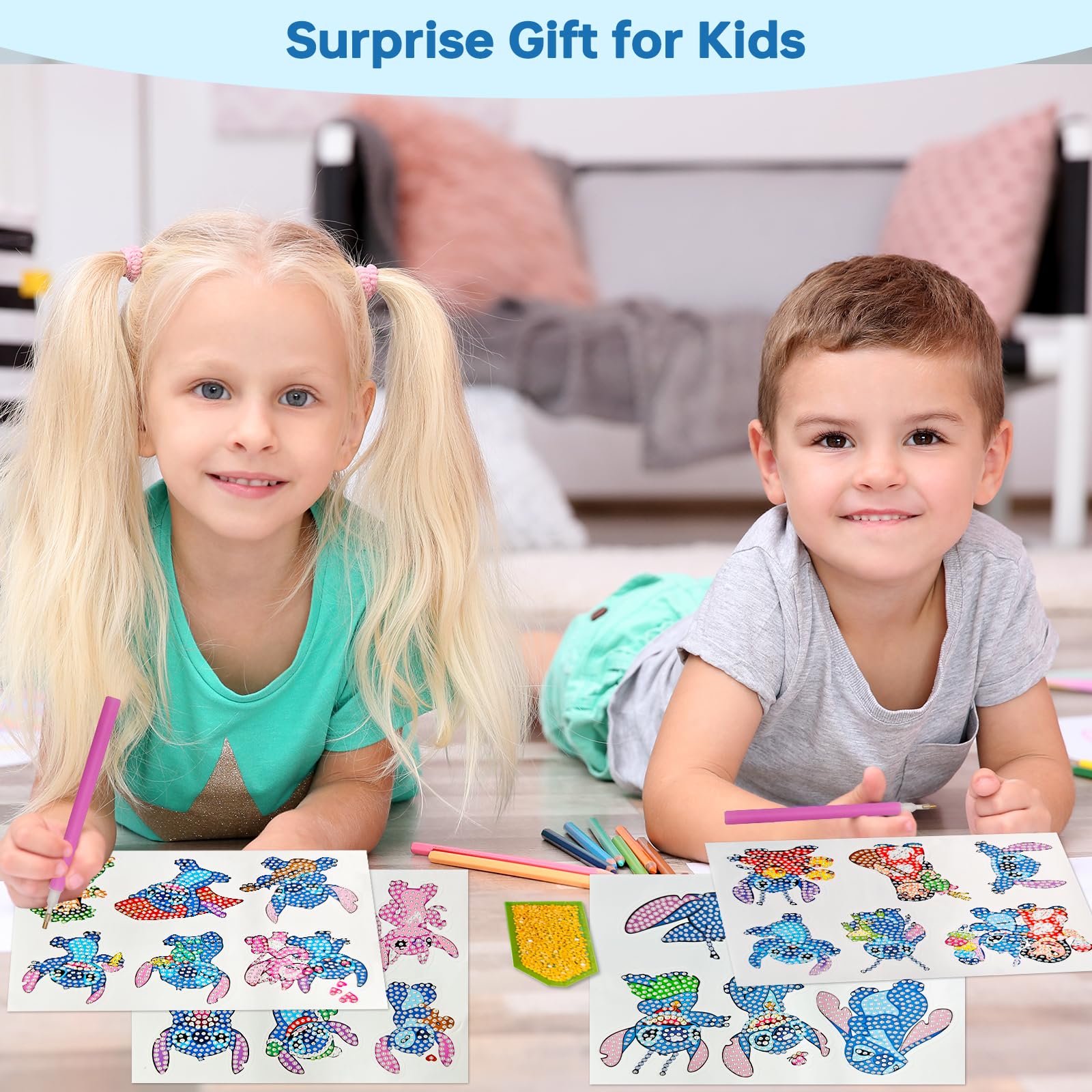 COQOYO Lot de 27 autocollants de peinture diamant 5D pour enfants - Mini mosaïque diamant - Kit de bricolage pour garçons et filles - Cadeau d' anniversaire