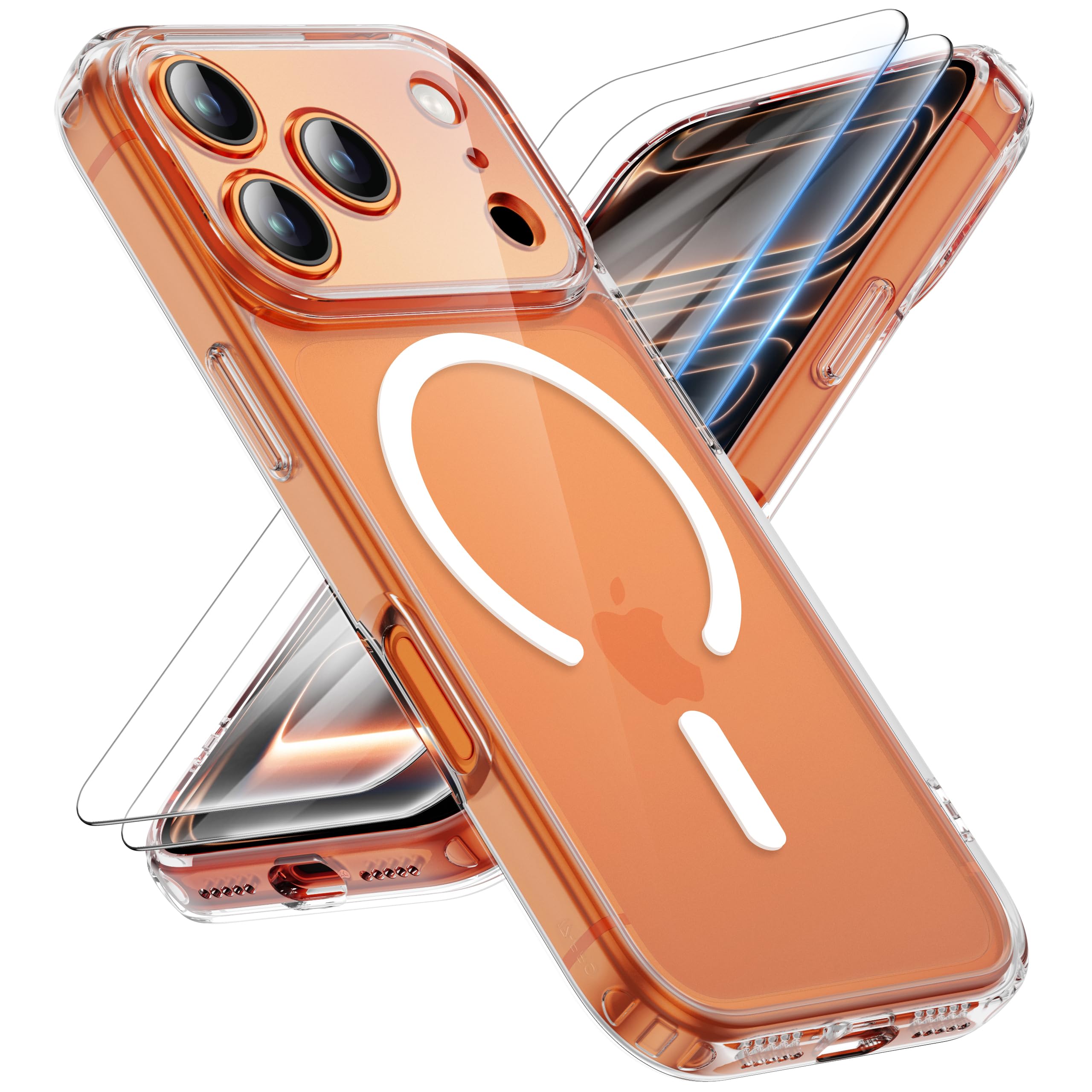 ORETECH Magnetica Cover per iPhone 17 Pro 6,3 Pollici con 2 Vetro Temperato, Compatibile con MagSafe,Protezione Completa Della Fotocamera, Anti-Graffio Antiurto Ultra Sottile Hard PC Cover-Trasparente