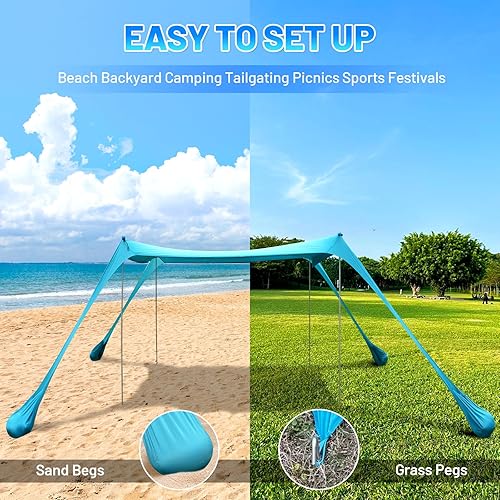 Miniatura 4 de BOTINDO - Carpa Gazebo familiar con parasol para la playa,toldo emergente para protegerse del sol, 4 tubos con bolsa de transporte para playa,