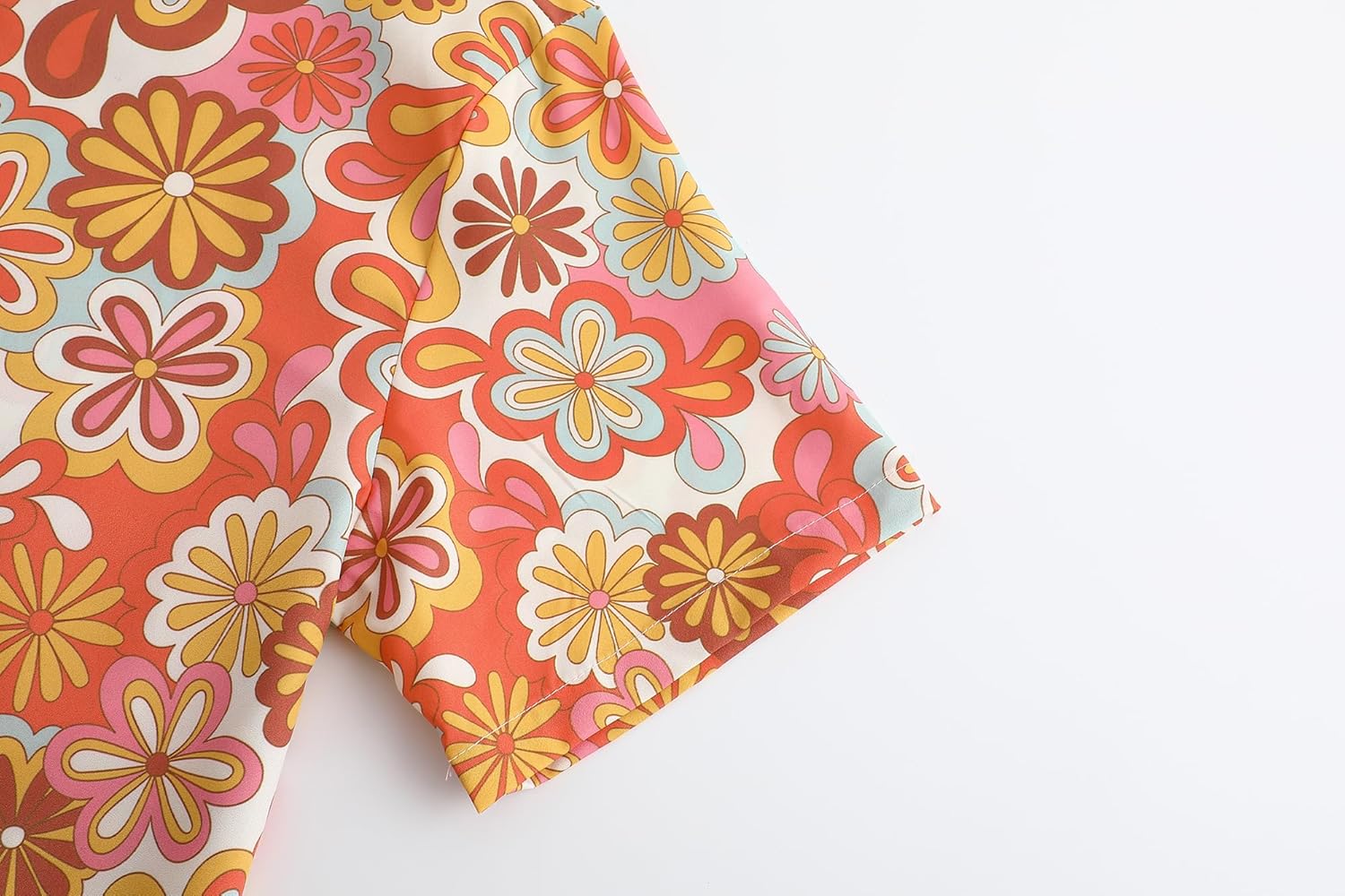 Mens 70s Disco Hip Hop Casual Button Down Paisley Floral Vintage Short Sleeve Hip Hop Shirt - Image 4