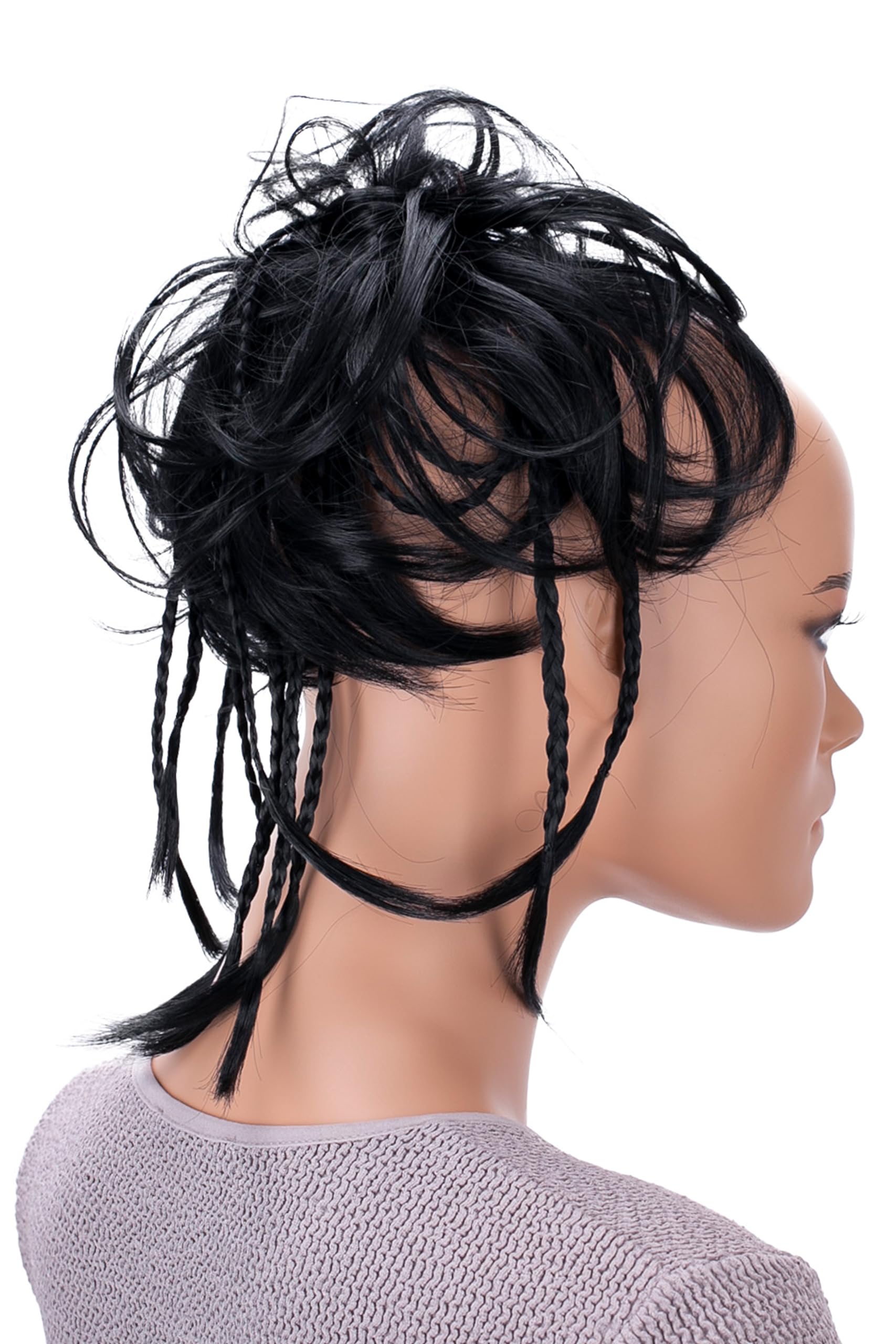 CAISHA XXL Scrunchie Messy Bun Hairpiece Braided Updo Slightly Wavy Voluminous Black G1D