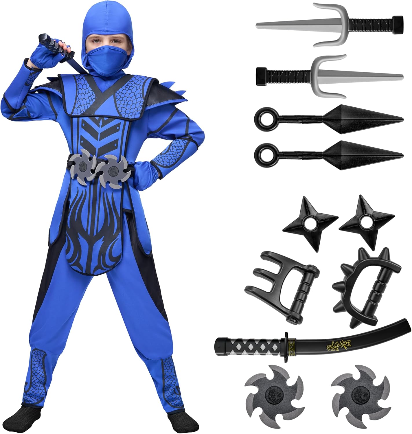 Spooktacular Creations Kids Halloween Ninja Costume, Boys Ninja Outfit for Toddler Halloween Costume Dress Up Party Parties