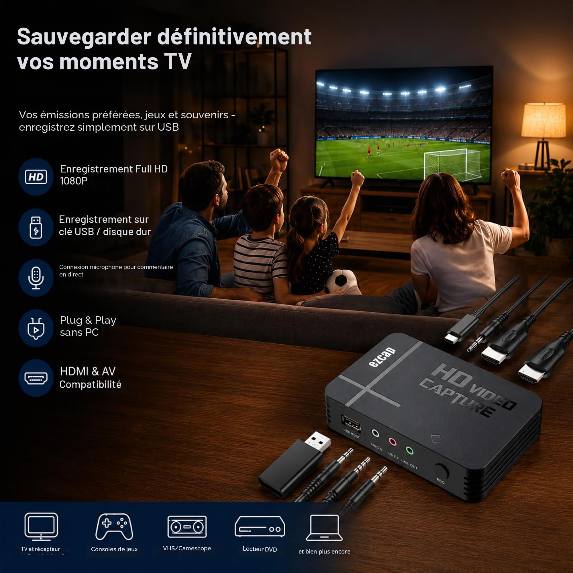 A32DS Enregistreur de jeu vidéo HD 1080p professionnel HDMI/AV Enregistreur TV, carte de capture Switch Video Grabber Streaming Accessoires