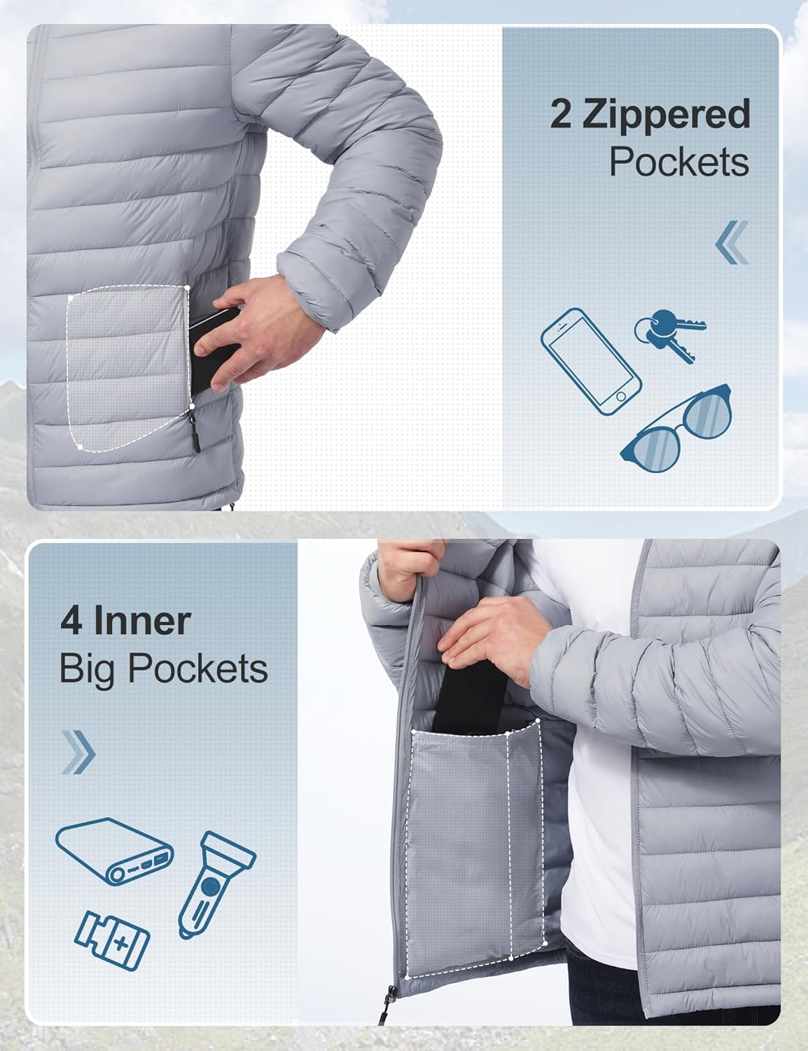 Men's Lightweight Packable Puffer Jacket Insulated Warm Winter Jackets Puffy Coat for Ski Hiking Travel - Image 5